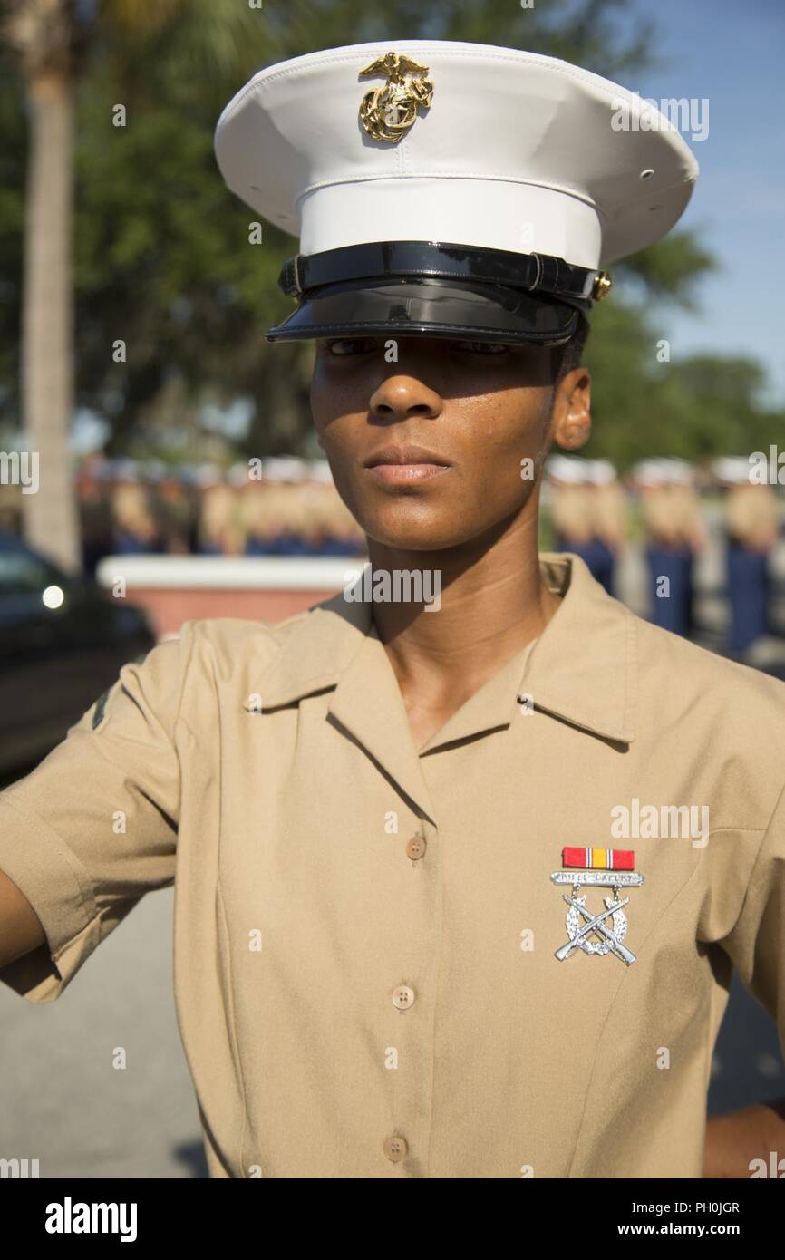 Pfc. Ariane Gipson, honor graduate for Platoon 4021, Oscar Company, 4th Recruit Training Battalion, graduated boot camp June 15, 2018. Gipson is from Los Angeles. Gipson is also the Oscar Company high shooter, scoring 320 out of 350 points ( Stock Photo