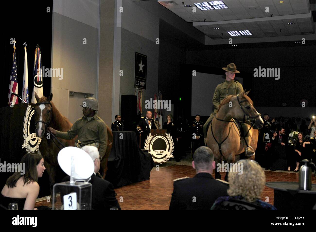 Soldiers and civilians around Joint Base Lewis-McChord celebrate  the 243rd Army Birthday Ball on June 14, 2018, at Hotel Murano in Tacoma, Wash. This year's Army birthday fell on the centennial year of America's First Corps and highlighted the different phases of the corps since its activation in World War I. Stock Photo