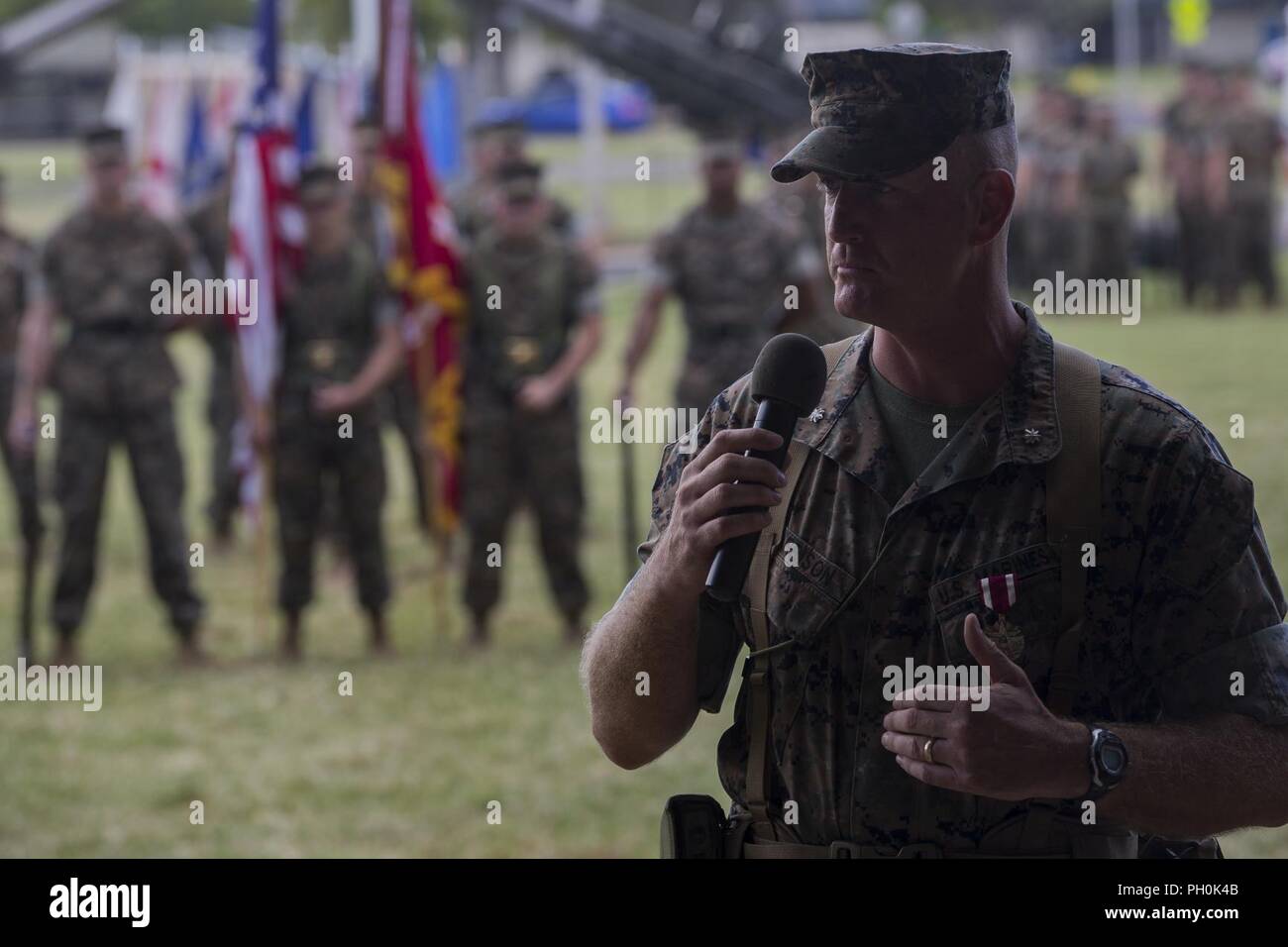 U.S. Marine Corps Lt.Col. Benjamin Harrison, offgoing commanding