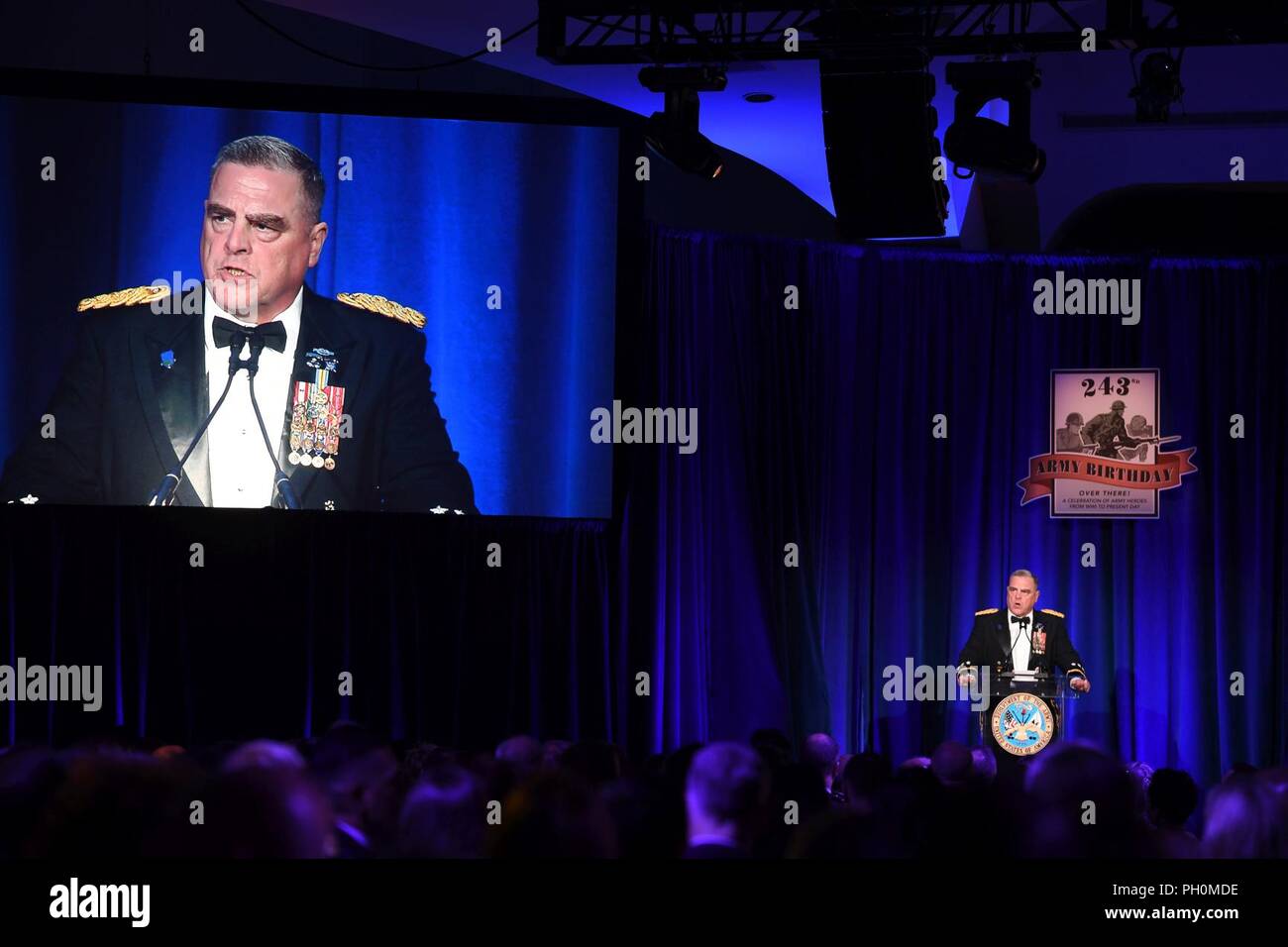 Chief of Staff of the U.S. Army Gen. Mark A. Milley gives his remarks during the 243rd Army Birthday Ball at the Washington Hilton Hotel in Washington, D.C., June 16, 2018. Stock Photo