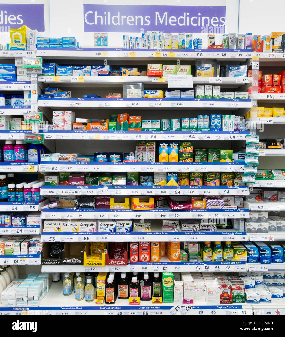 Childrens medicine in Tesco supermarket. UK Stock Photo Alamy