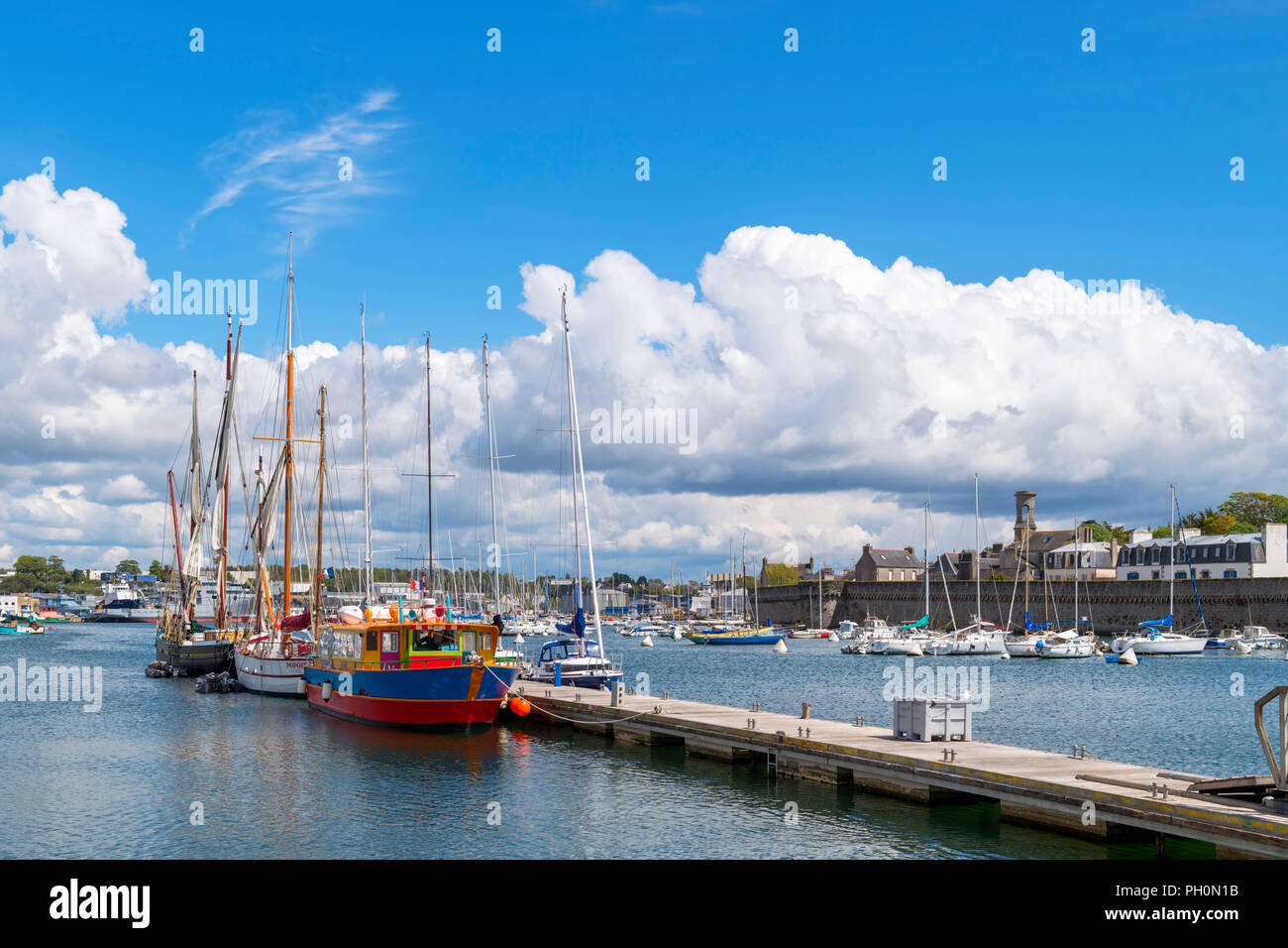 The harbour looking towards the historic old city (ville close), Concarneau, Finistere, Brittany, France Stock Photo