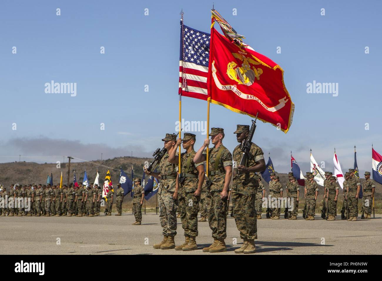 A color guard with 1st Radio Battalion, I Marine Expeditionary Force