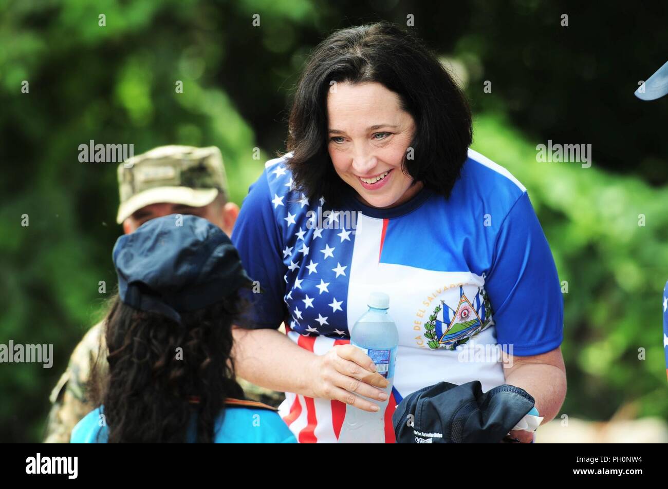U.S. Ambassador in El Salvador Jean Elizabeth Manes meets with a Salvadoran student during Friendship Day at a Beyond the Horizon 2018 school construction site in the area of Zacatecoluca, El Salvador, June 15, 2018. The original school building was cluttered with debris such as scrap metal, wood and trash. The 15th of June is the day that is officially recognized by both governments as the day of U.S. and Salvadoran friendship. (Army Stock Photo