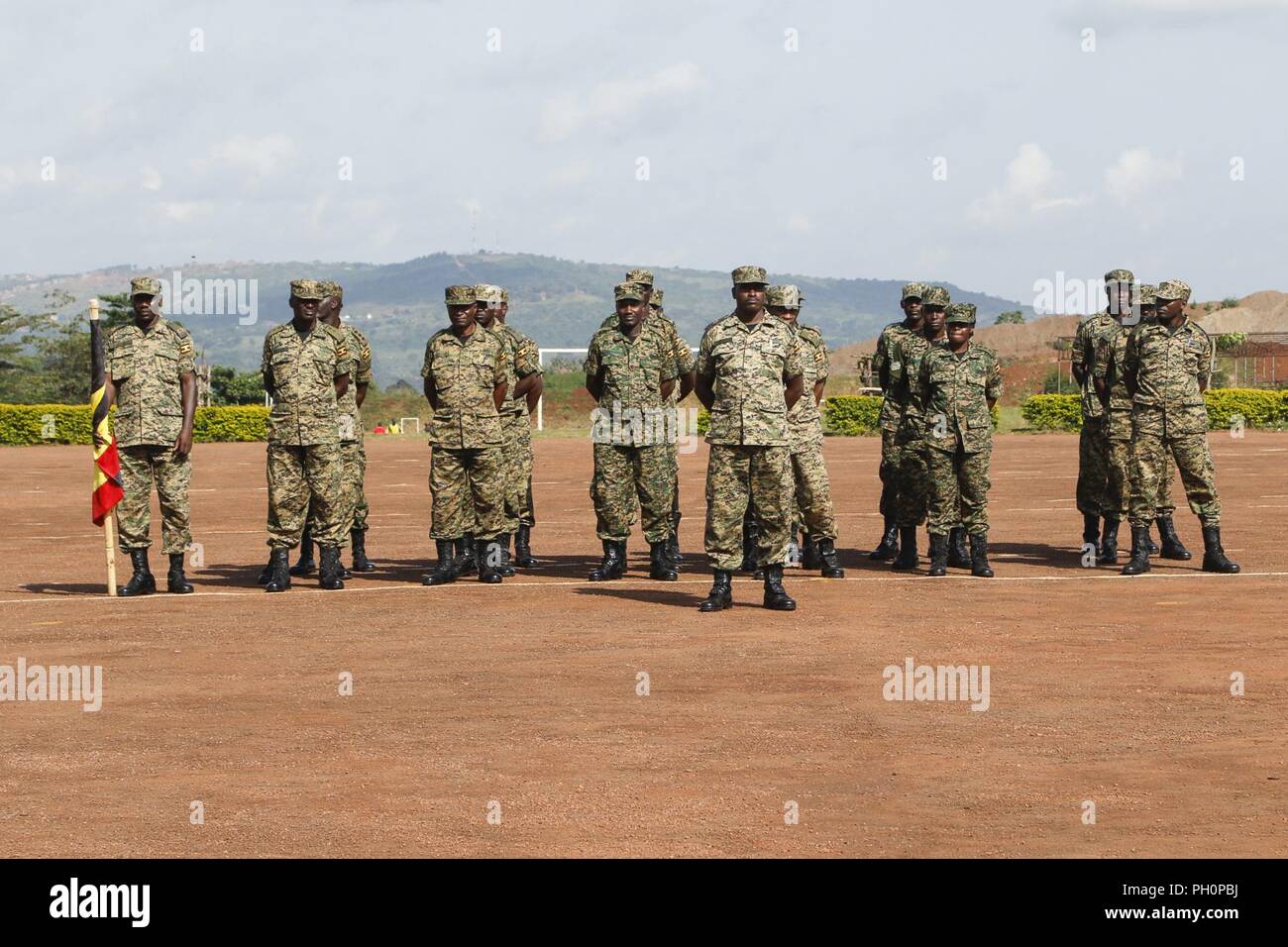 Uganda People’s Defence Force soldiers stand in formation at the opening ceremony for Justified