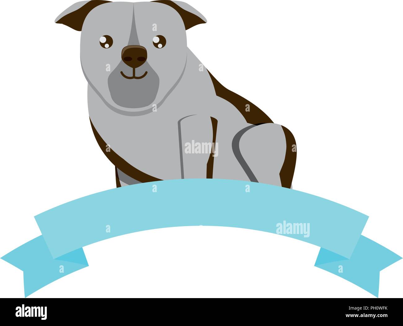 decorative ribbon with cute bulldog dog icon over white background ...