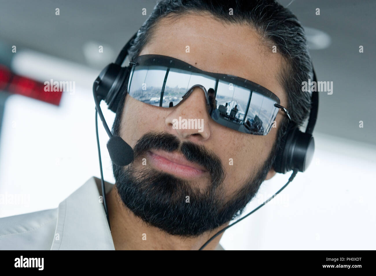 Muslim Airtraffic Controller at Dubai control tower Stock Photo