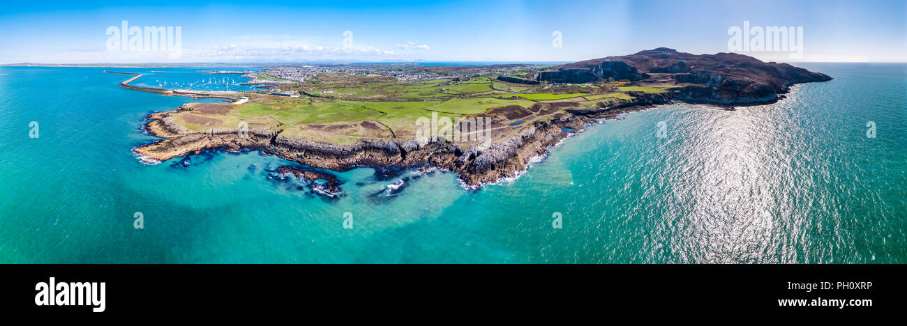 Aerial view of the beautiful coast and cliffs between North Stack Fog station and Holyhead on Anglesey, North wales - UK Stock Photo