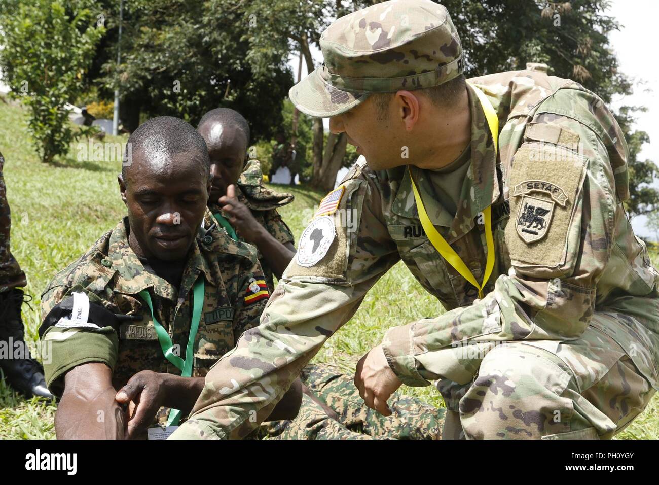U.S. Army and Uganda People’s Defence Force soldiers take part in Combat Life Saver training at