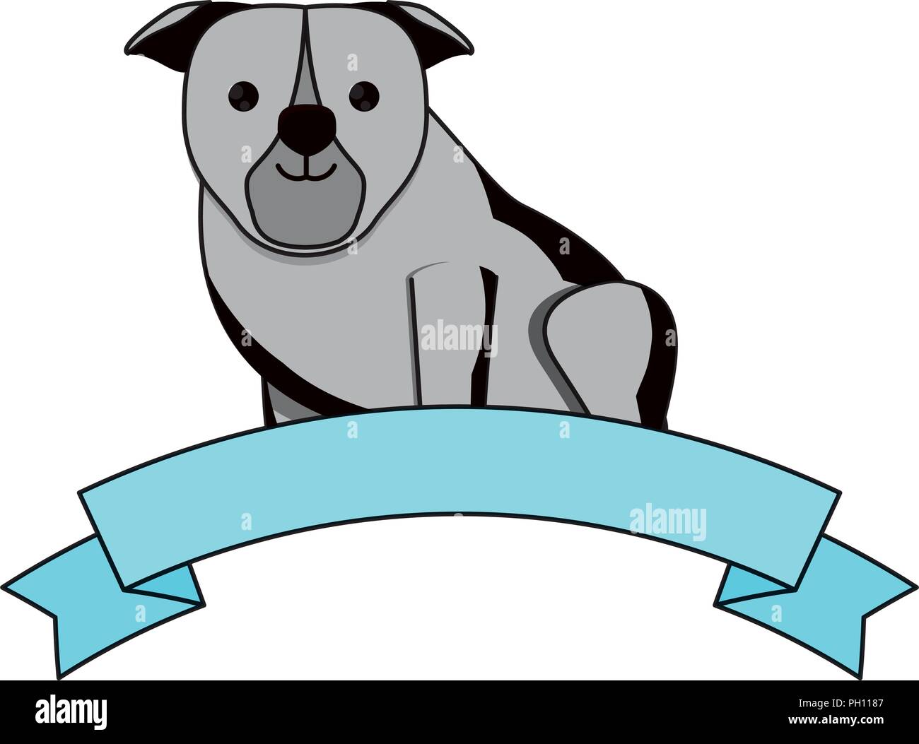decorative ribbon with cute bulldog dog icon over white background ...