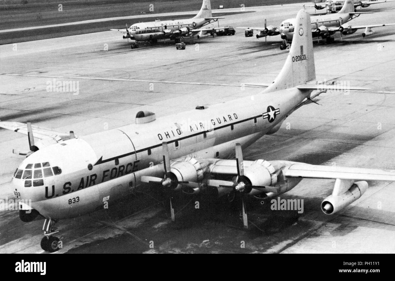 A KC-97 Stratofreighter with the 121st Air Refueling Wing sits on the flightline at Lockbourne Air Force Base, Ohio sometime between 1960-1975.  This is a historical photo Stock Photo