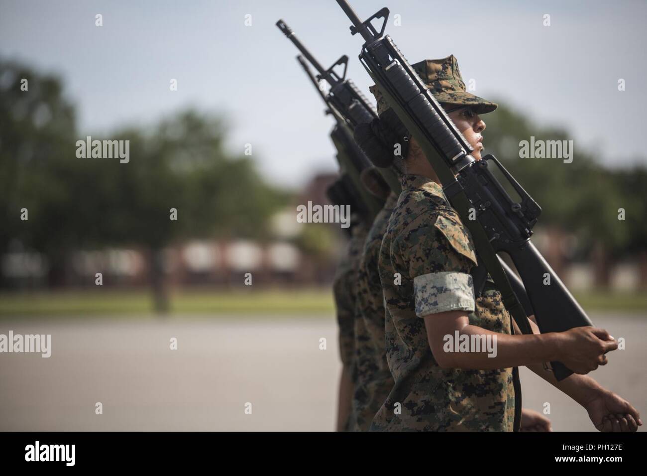 U.S. Marine Corps recruits with Platoon 4030, Papa Company, 4th Recruit Training Battalion