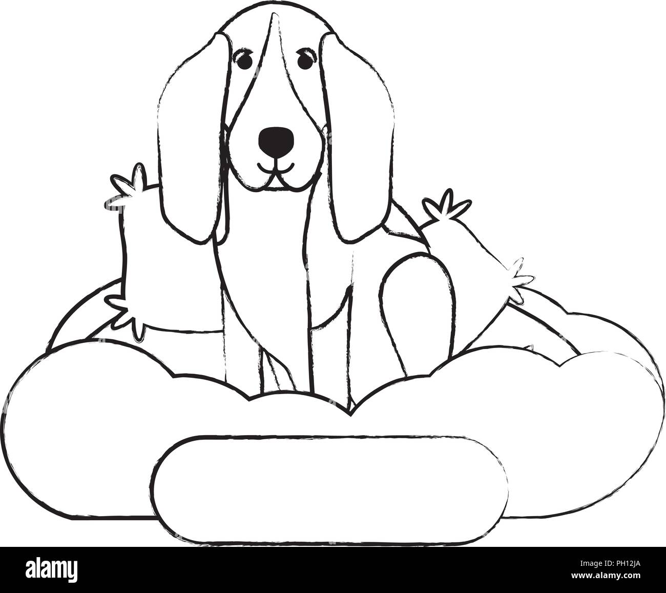 cute basset hound dog in bed over white background, vector