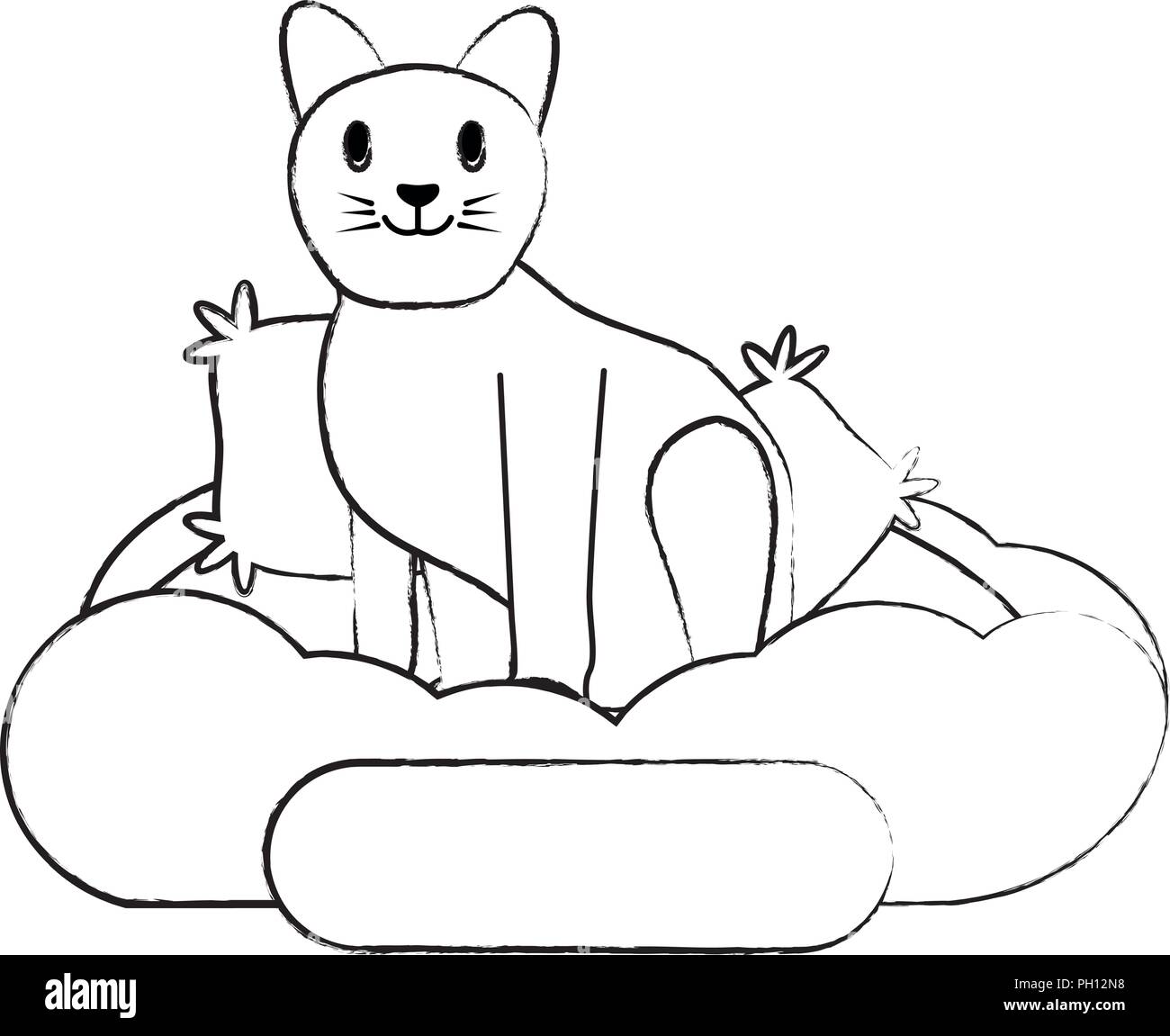 cute cat in bed over white background, vector illustration Stock Vector