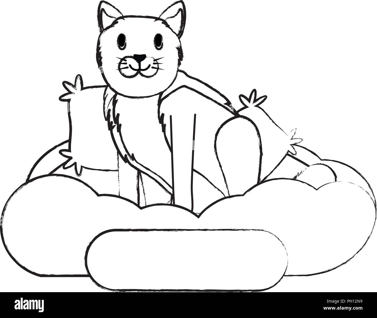 cute cat in bed over white background, vector illustration Stock Vector