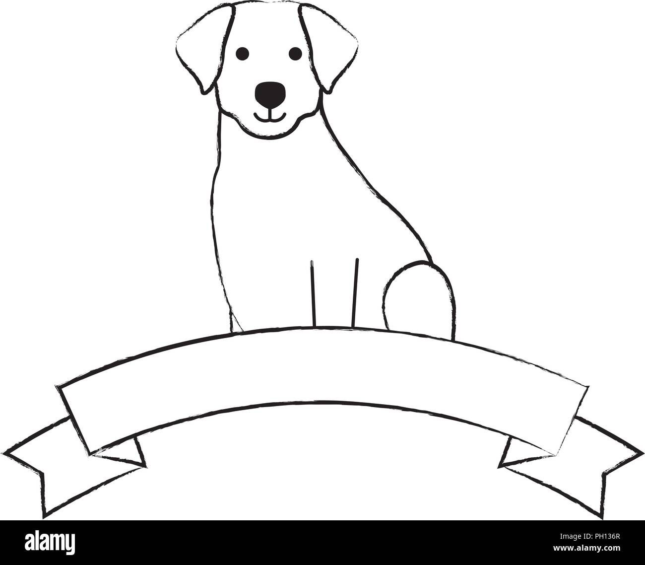 decorative ribbon with cute labrador dog icon over white background ...