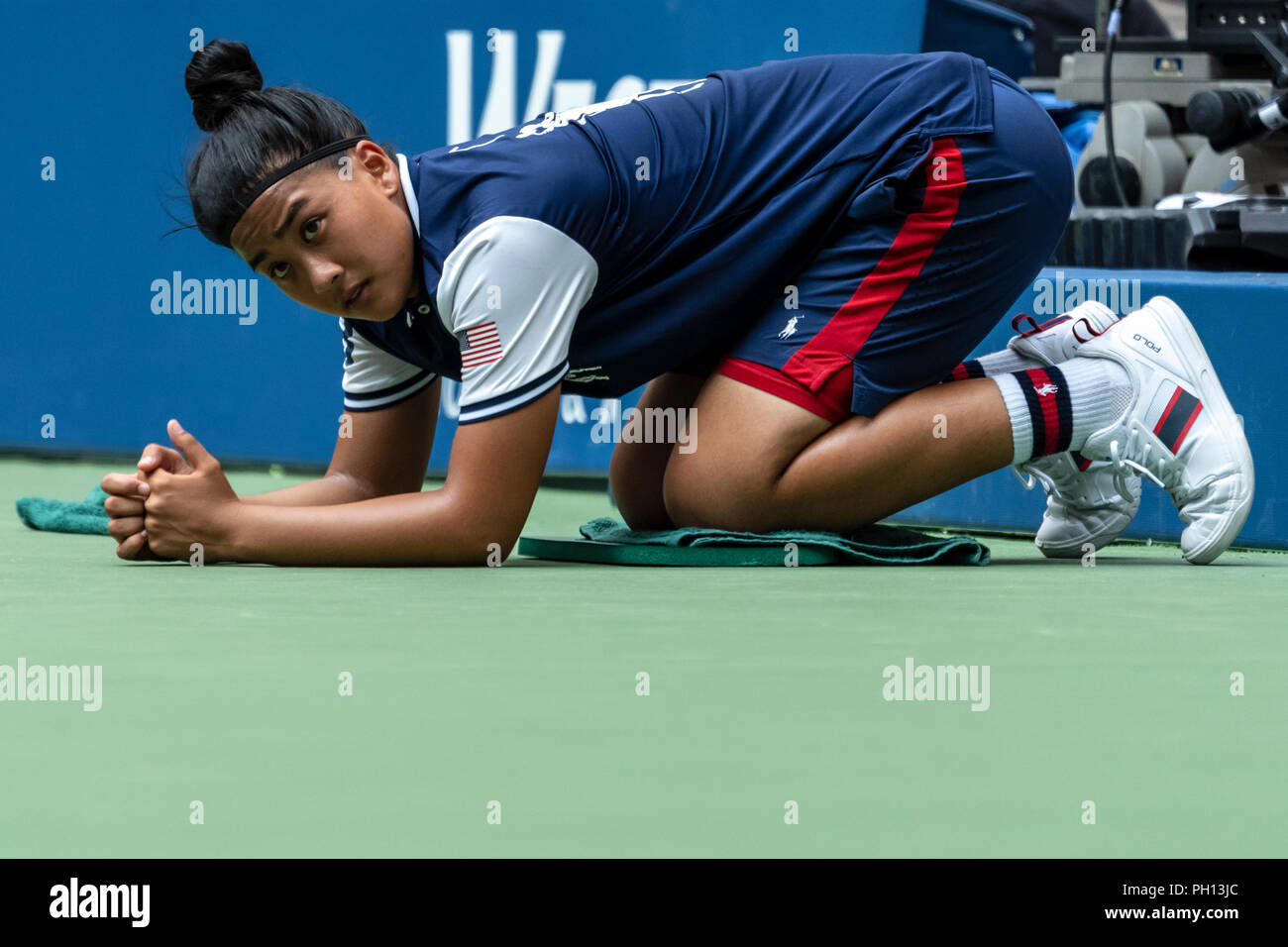Ball girl at the 2018 US Open Tennis. Stock Photo