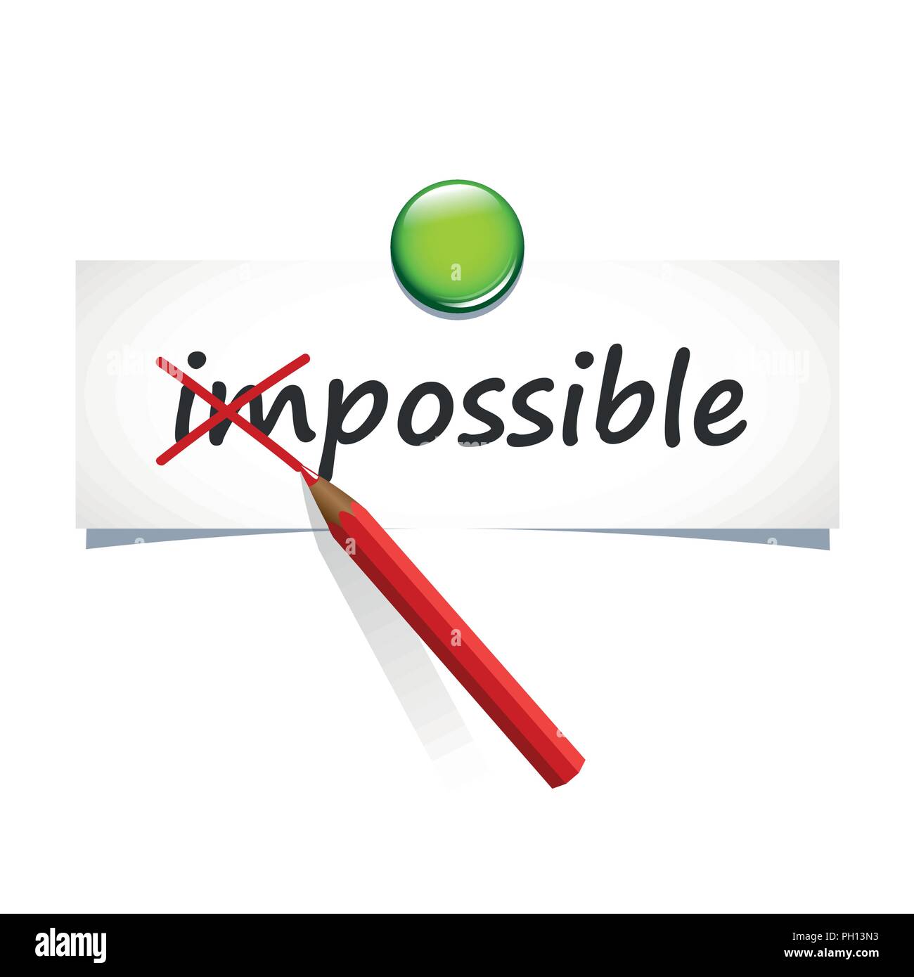 Changing the word impossible to possible text on a paper with red pen vector illustration EPS10 Stock Vector