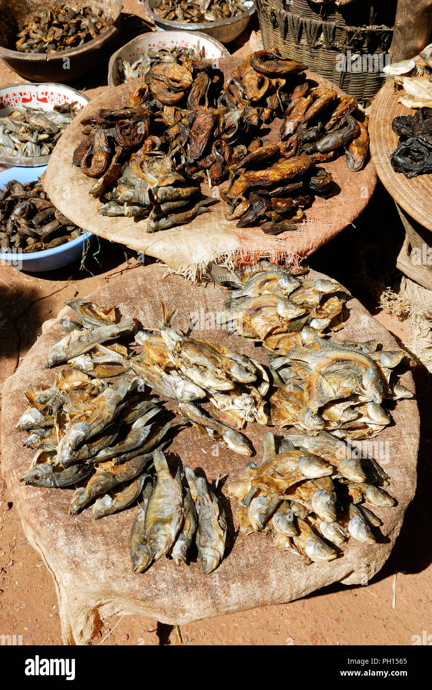 Dried fish from the Niger river at the Mopti market. Mali, West Africa