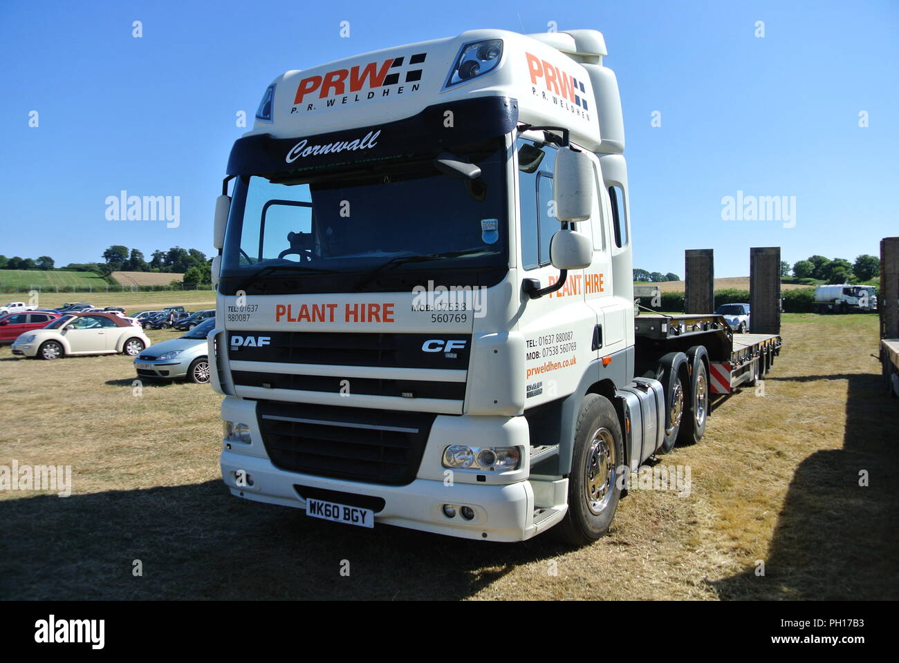A DAF CF lorry cab with low loader trailer at Torbay Steam Fair, Devon, England. Stock Photo