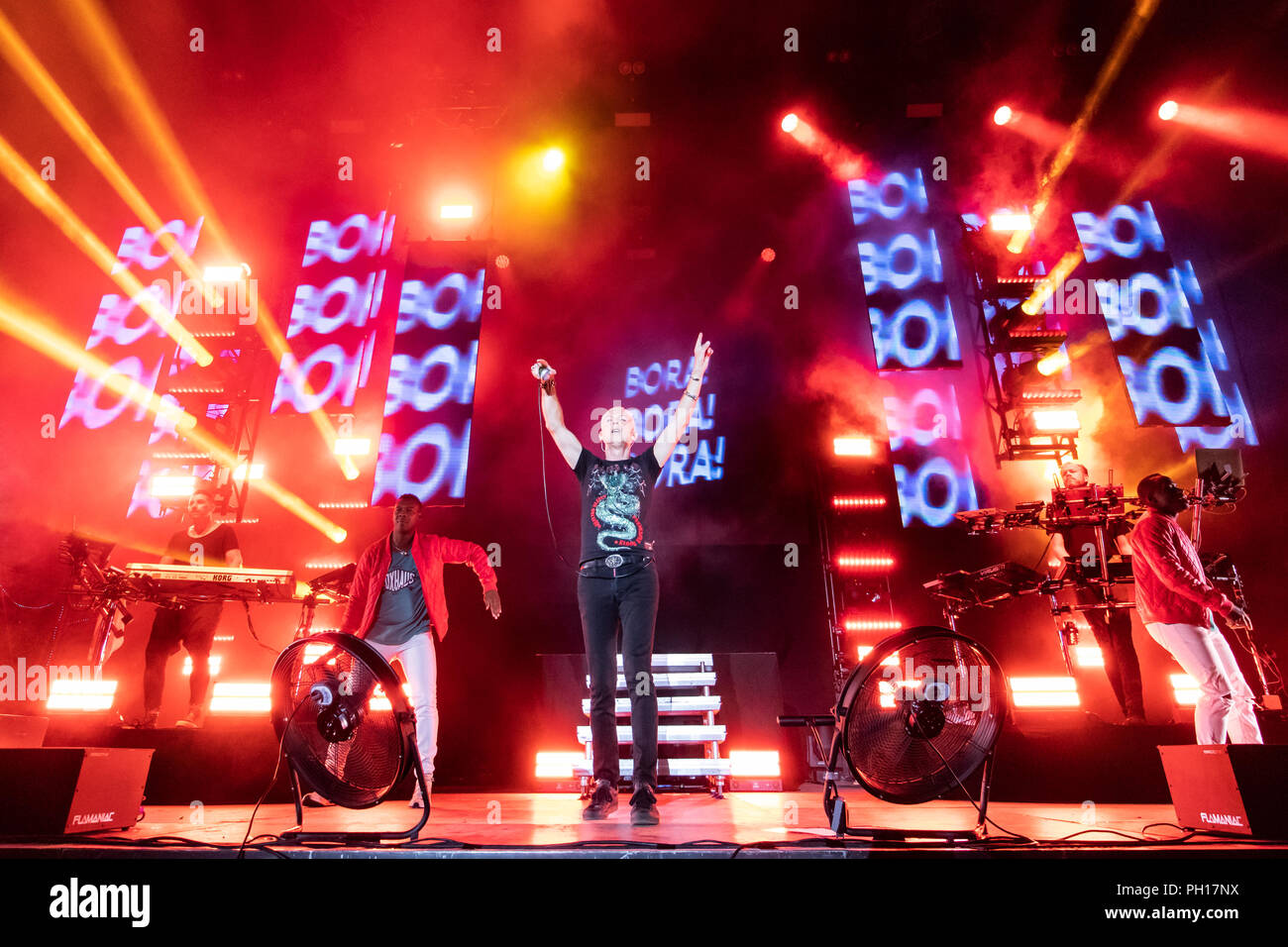 Gießen, Germany. 24th Aug, 2018. Scooter, German Band playing Techno, Eurodance, Electronic