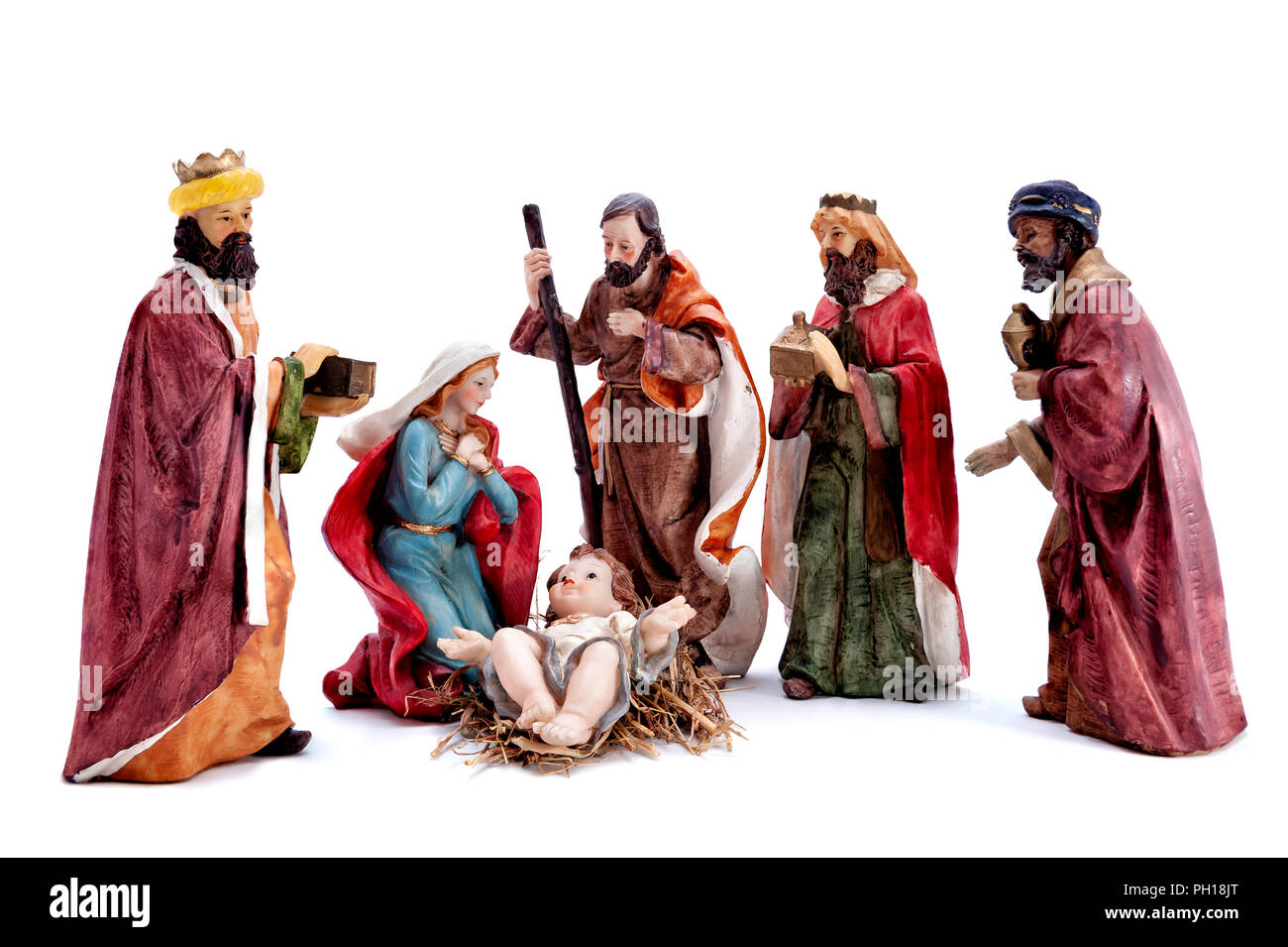 Christmas nativity scene. Baby Jesus in the manger with Mary, Joseph