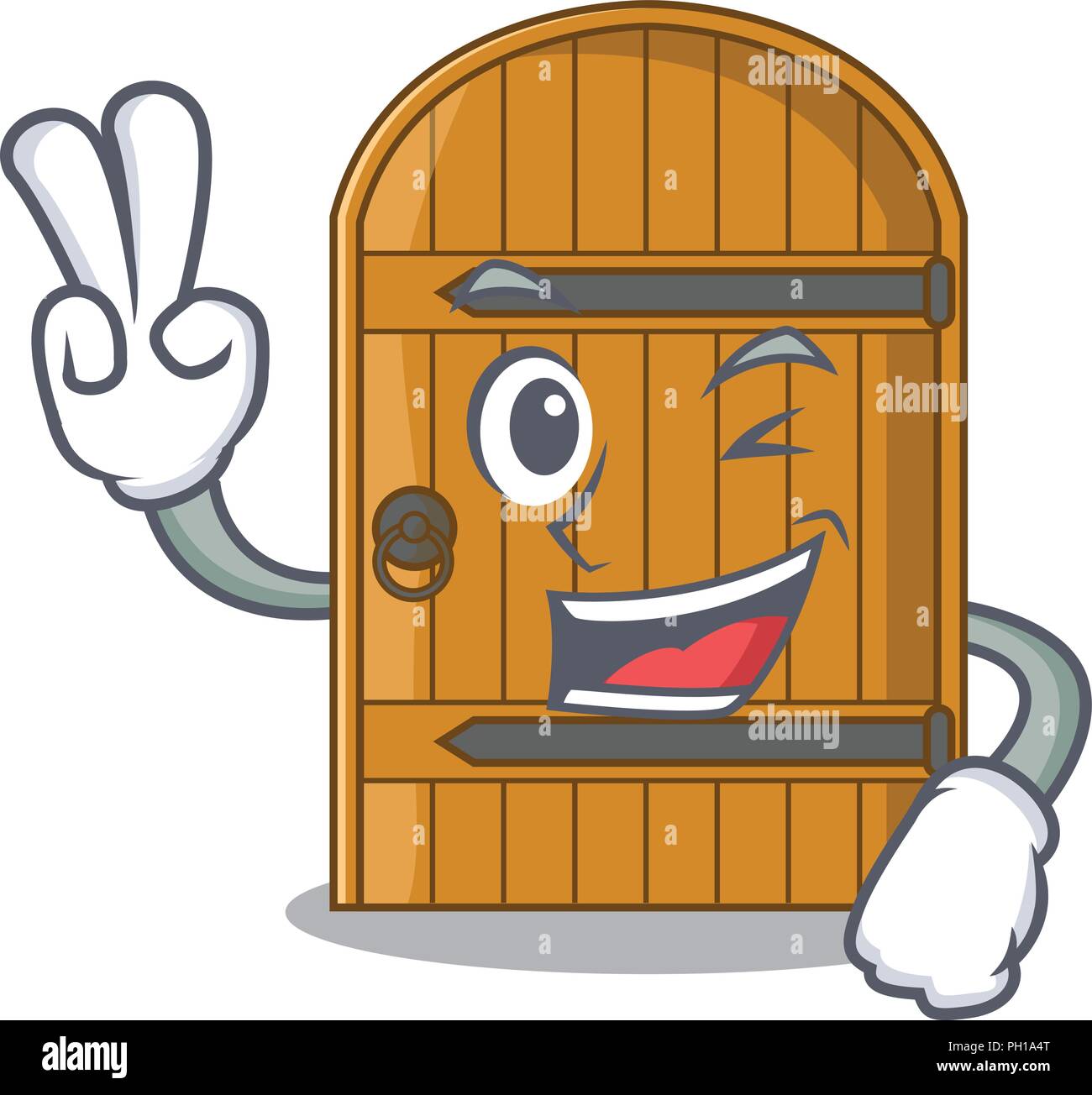 Two finger wooden door isolated on character cartoon vector illustration Stock Vector
