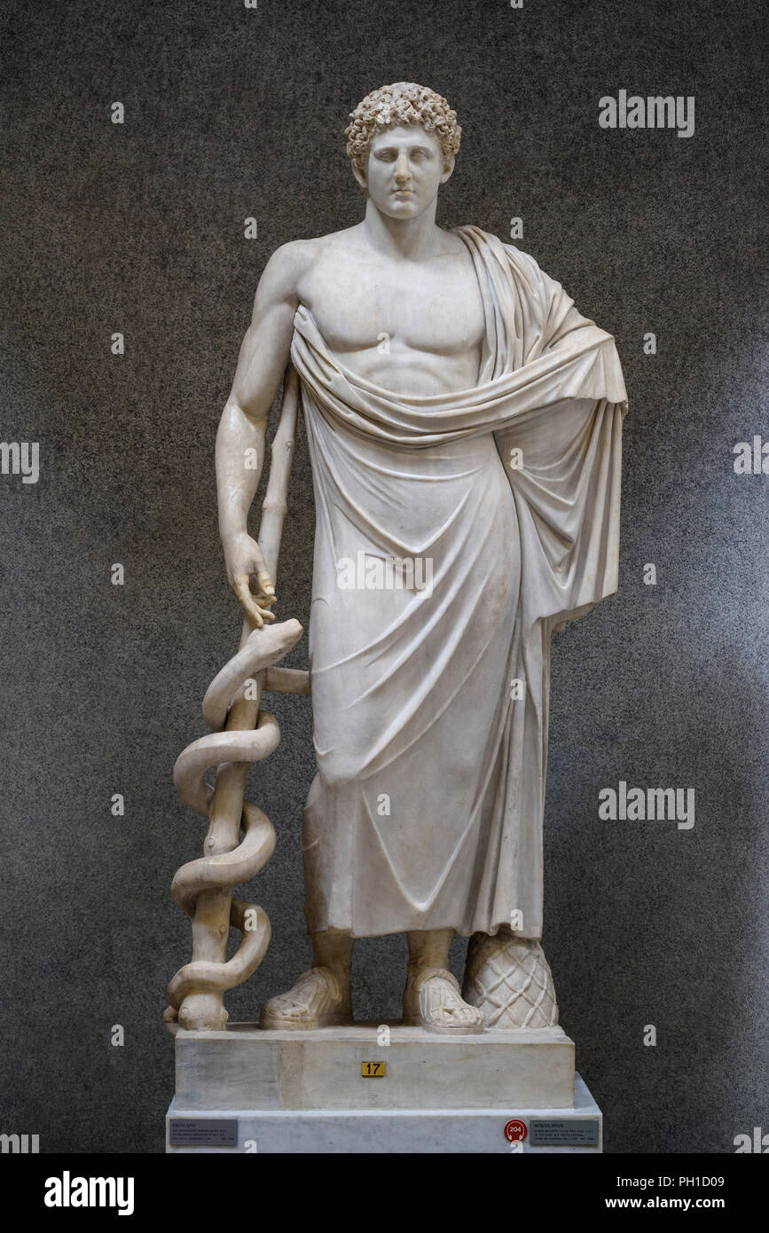 Rome. Italy. Statue of Aesculapius / Asclepius, Roman interpretation (2nd C A.D) of 4th C B.C Greek original, from the Quirinal Hill, 1784. Braccio No Stock Photo
