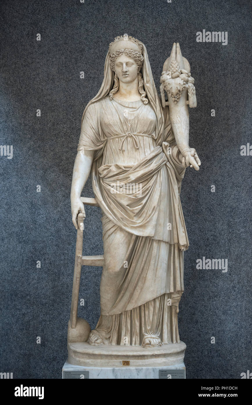 Rome. Italy. Statue of Roman Goddess Fortuna / Fortune holding a cornucopia. Braccio Nouvo, Chiaramonti Museum, Vatican Museums. Musei Vaticani. Head  Stock Photo