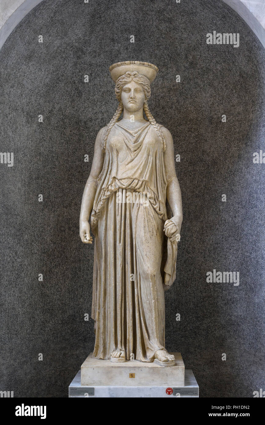 Rome. Italy. Caryatid, Roman copy of the Hadrianic era (2nd C A.D) of a Caryatid on the Athens Erechtheum. Braccio Nouvo, Chiaramonti Museum, Vatican  Stock Photo