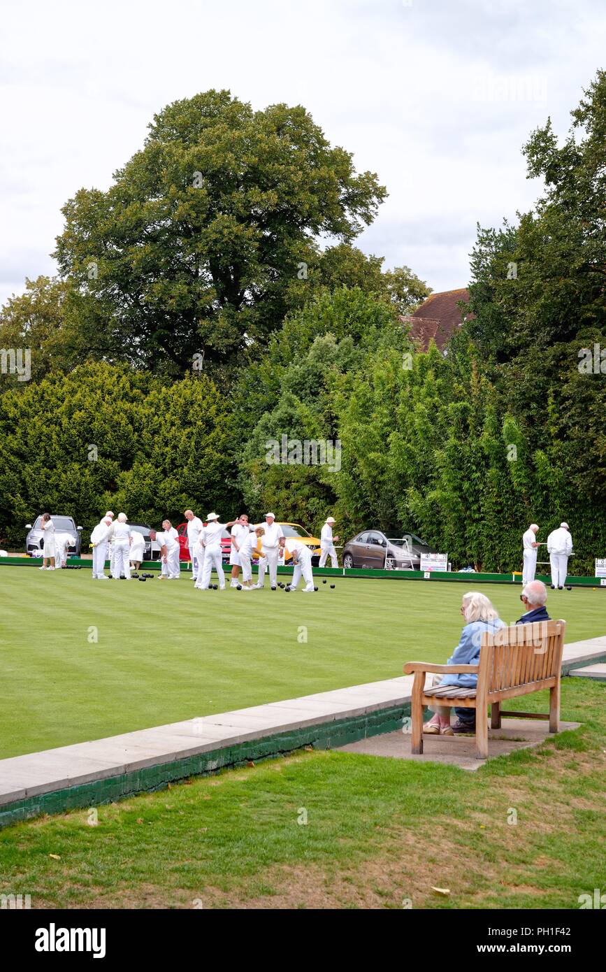 Games in progress at the Windsor Bowls Club on a summers afternoon, Windsor Berkshire England UK Stock Photo