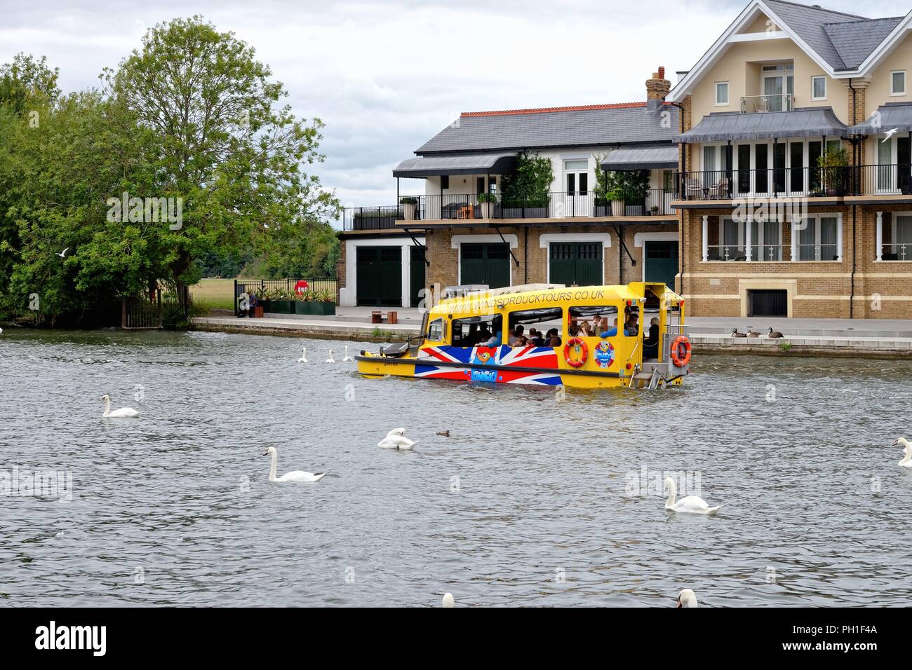 A Windsor Duck Tours amphibious boat on the River Thames at Eton and