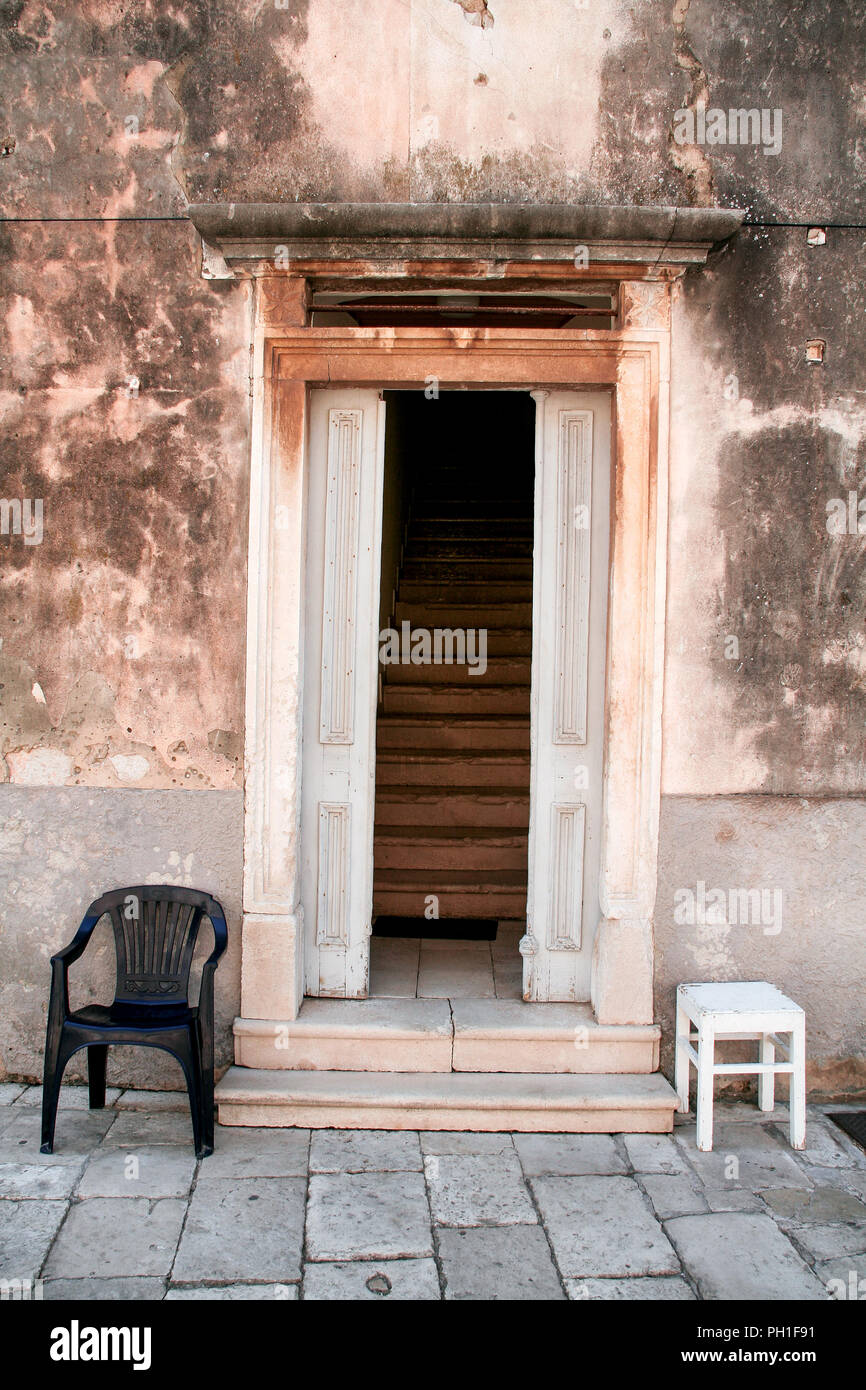 Old Doors House With Two Chairs Old Vintage Entrance Doors House