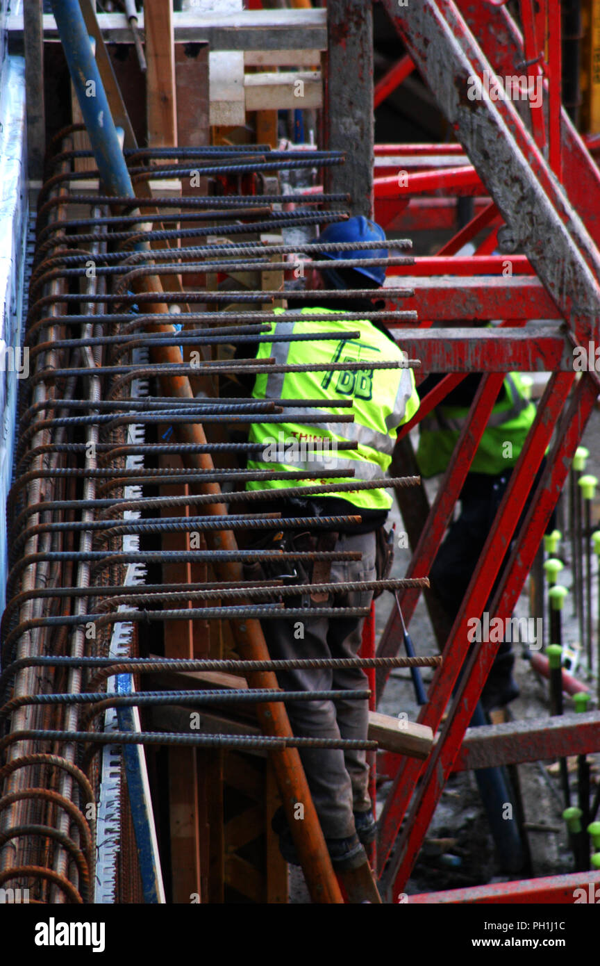 Metal Rods In Wall Builders fixing metal rods into wall before concrete pouring in the ...