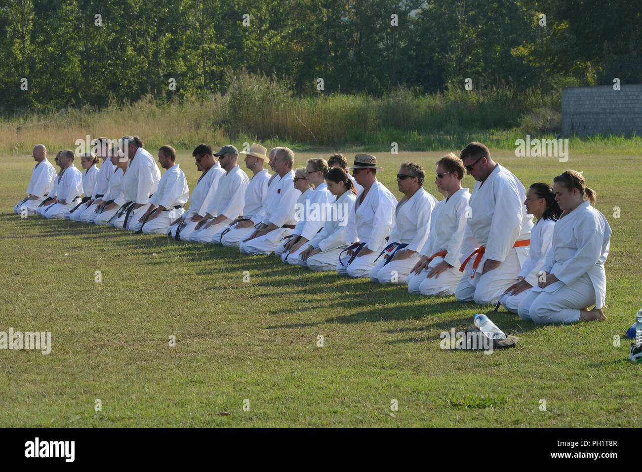 group of shotokan karatekas doing the welcome ritual Stock Photo - Alamy