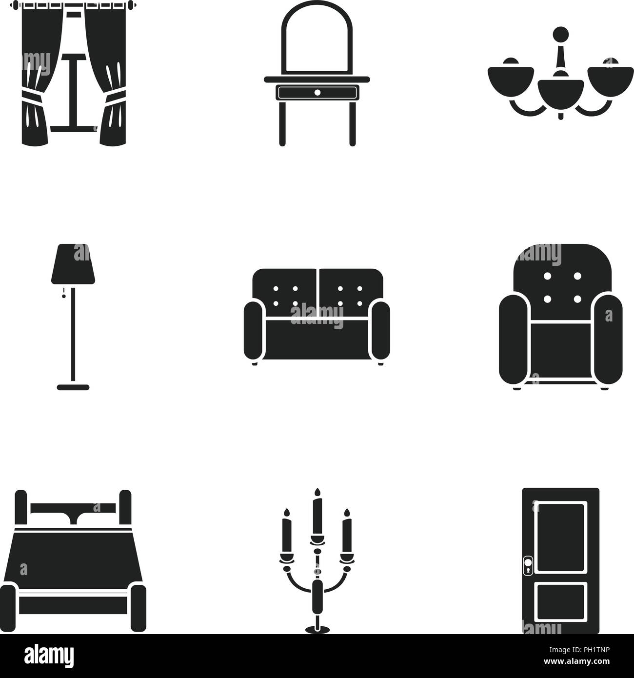 Furniture set icons in black style. Big collection of furniture vector ...