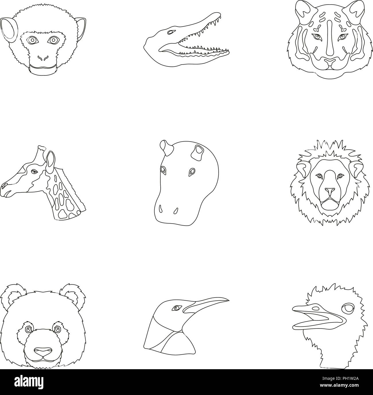 A set of icons of wild animals. Predatory and peaceful wild   animal icon in set collection on outline style vector symbol stock web i  Stock Vector Image & Art - Alamy