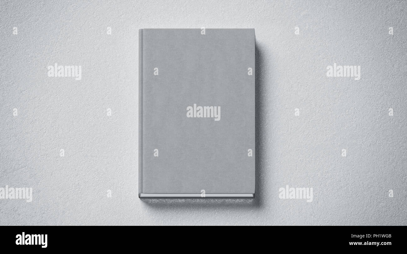 Blank grey tissular hard cover book mock up, front side view, 3d rendering. Empty notebook hardcover mockups, isolated. Bookstore branding template. P Stock Photo