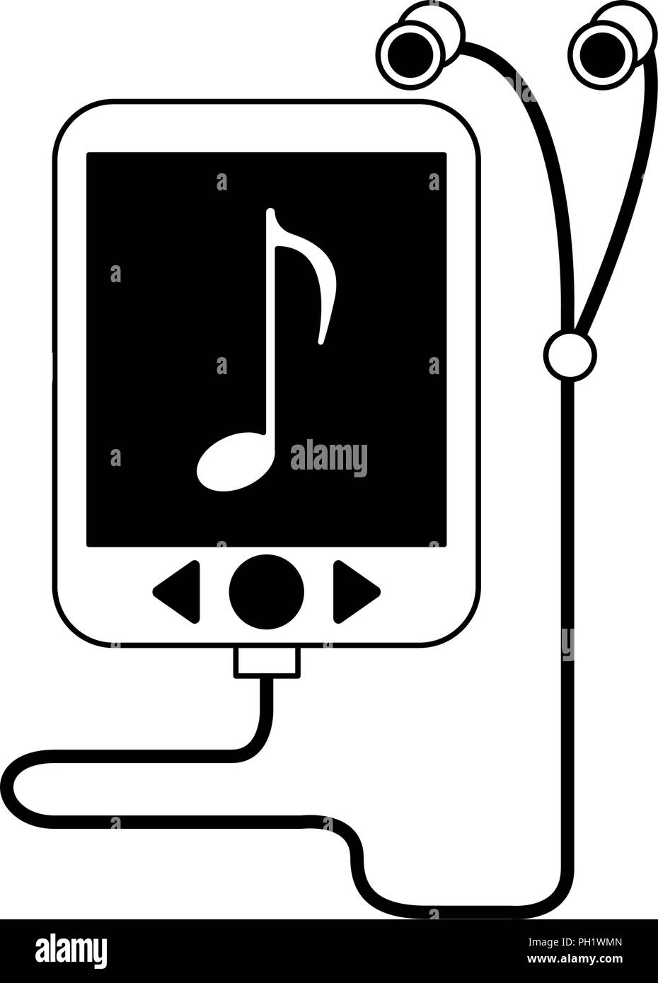 Music player with headphones in black and white Stock Vector Image ...