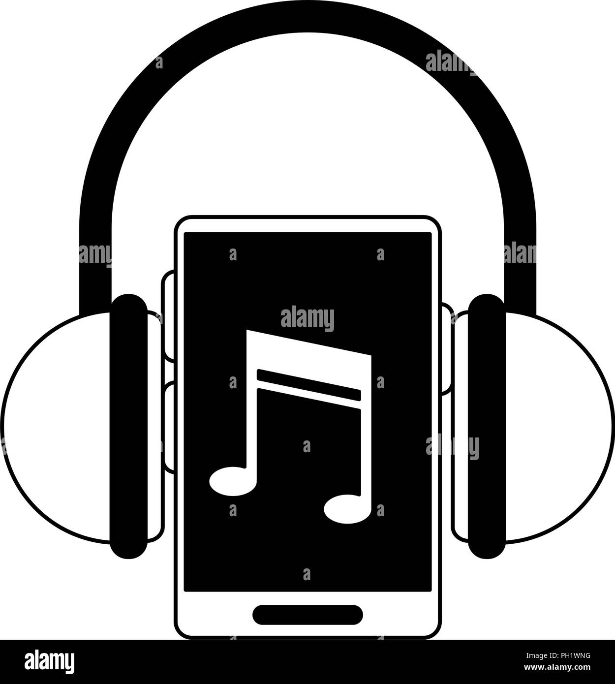 Smartphone with music and headphones in black and white Stock Vector ...
