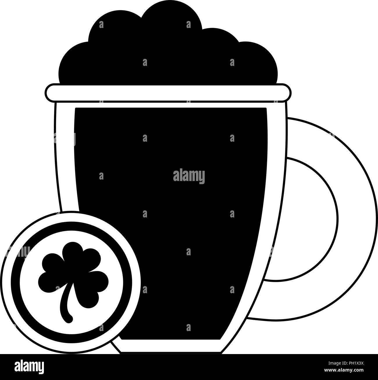Irish beer cup and coin in black and white Stock Vector
