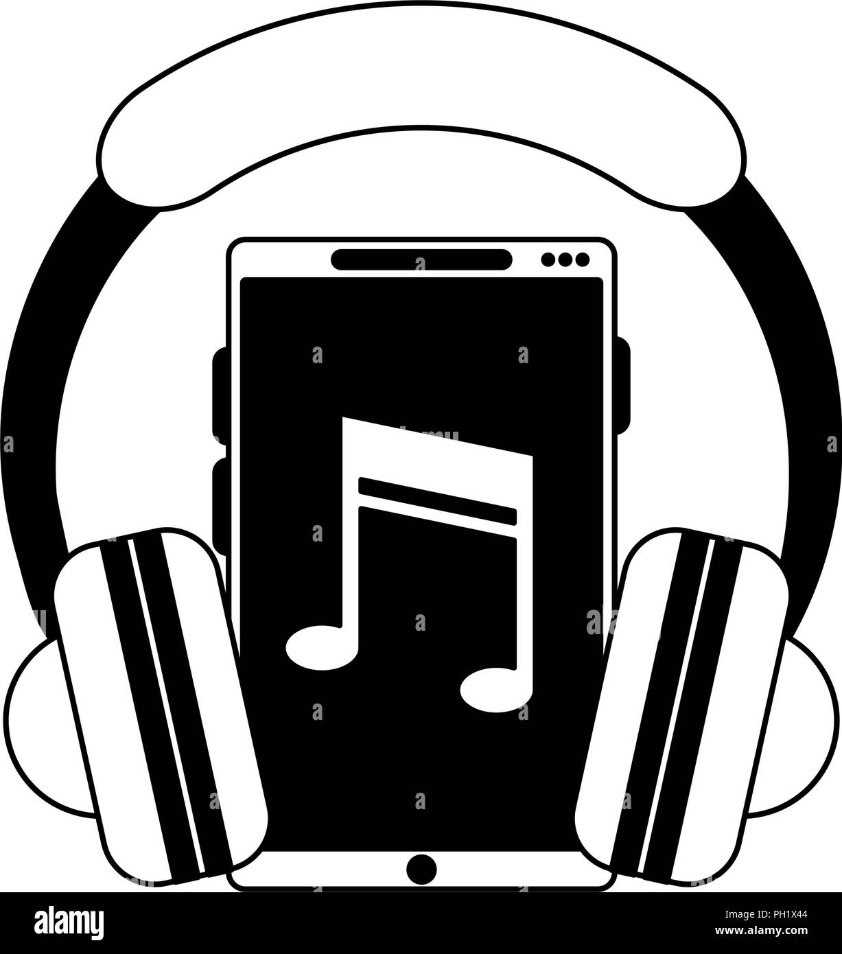 Smartphone with music and headphones in black and white Stock Vector ...