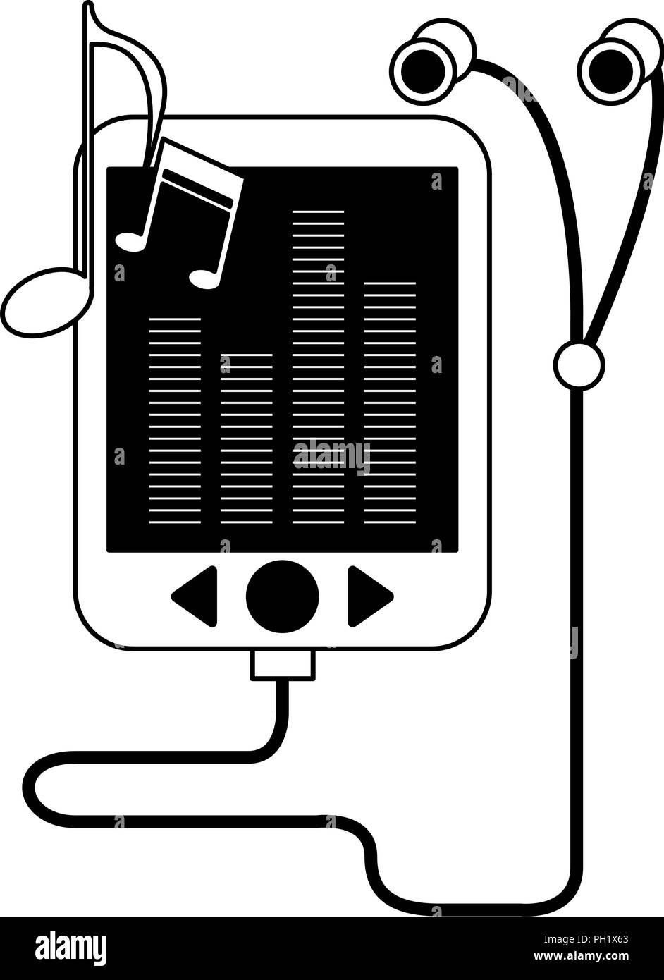 Music player and earphones in black and white Stock Vector Image & Art ...