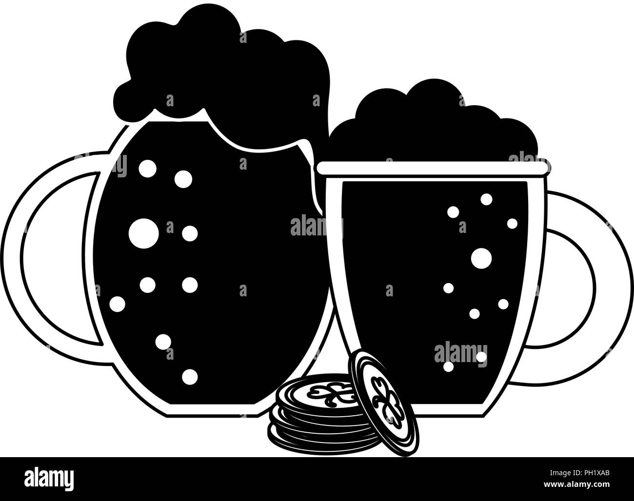 Irish beer cups in black and white Stock Vector
