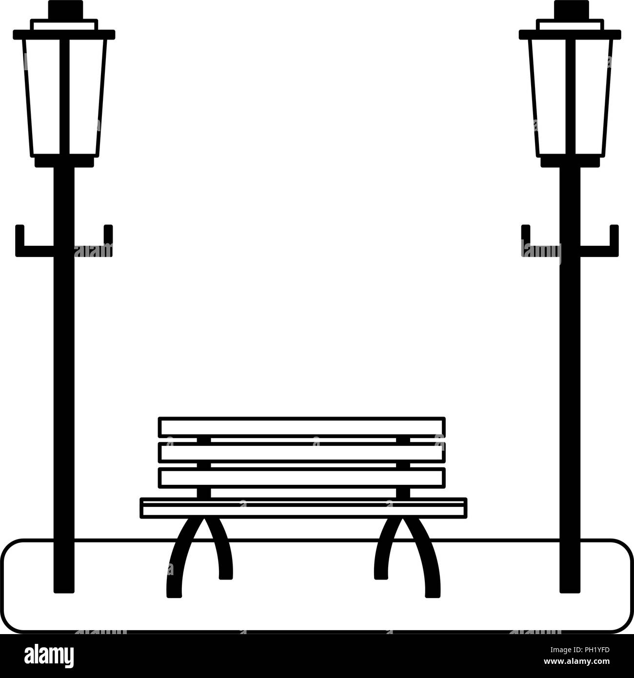Park chair and street light in black and white Stock Vector Image & Art