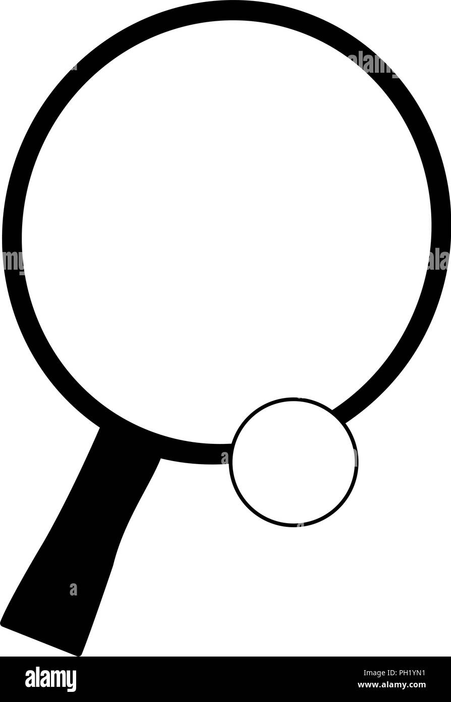 Ping pong racket and ball in black and white Stock Vector