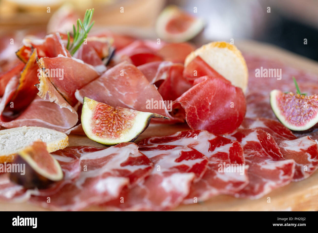 Light Italian snacks. A buffet table at a dinner party. Food tray with
