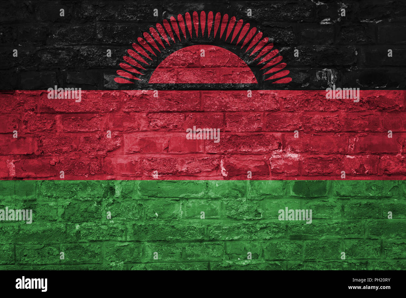 Flag of Malavi over an old brick wall background, surface Stock Photo ...