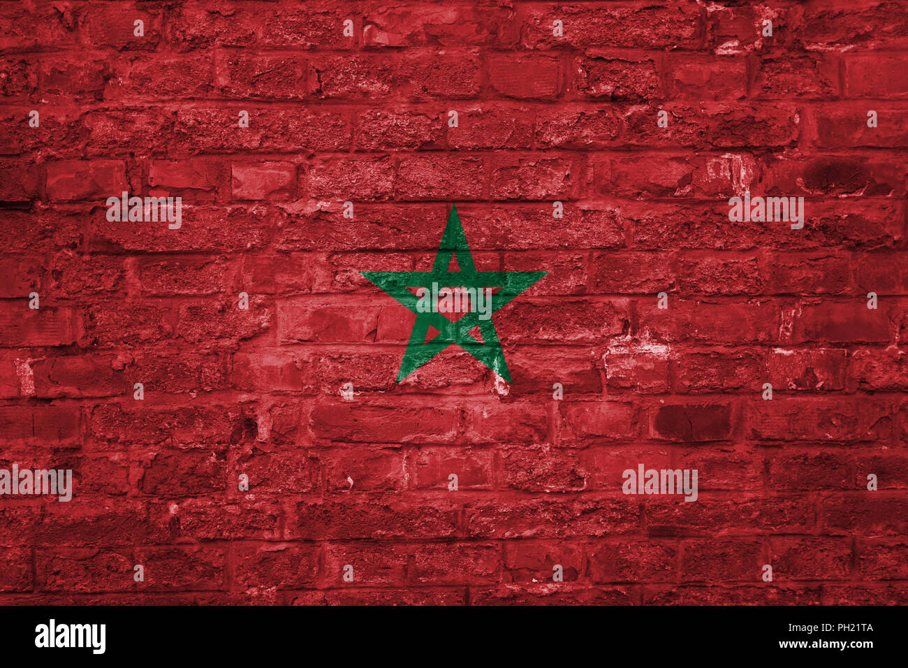 Flag of Morocco over an old brick wall background, surface Stock Photo ...