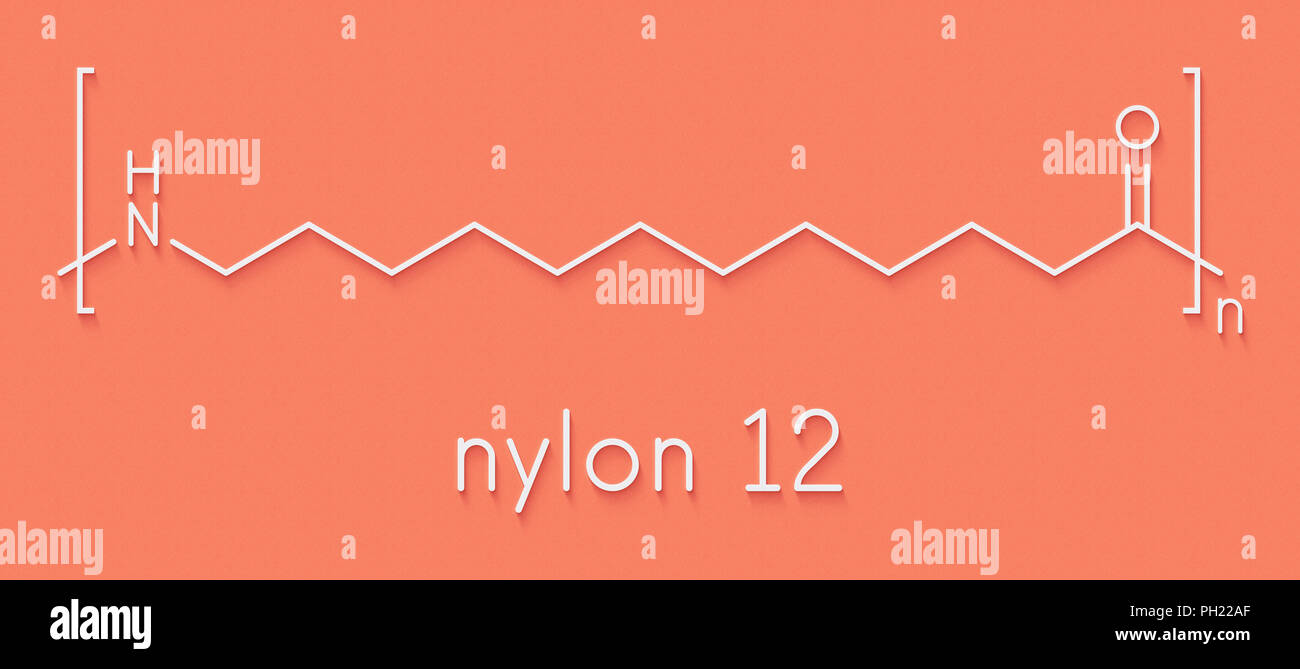 Nylon (nylon-6,6) plastic polymer, chemical structure. Skeletal